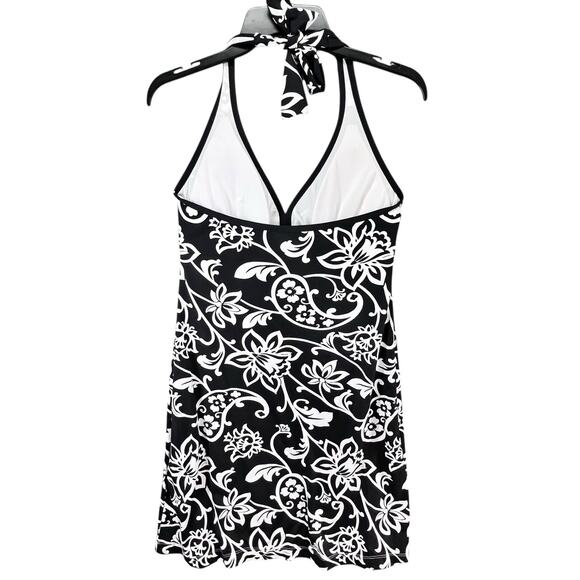 Tommy Bahama Spa Dress Womens M Black White Scroll Halter Cup Cover Up Resort - Picture 6 of 16